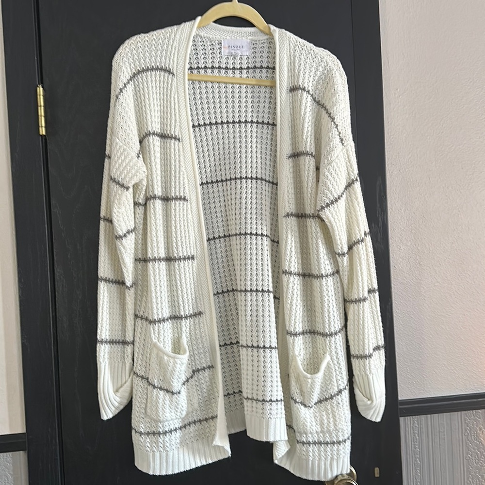 Pinque (from Stitch Fix) cream with gray stripes cardigan
